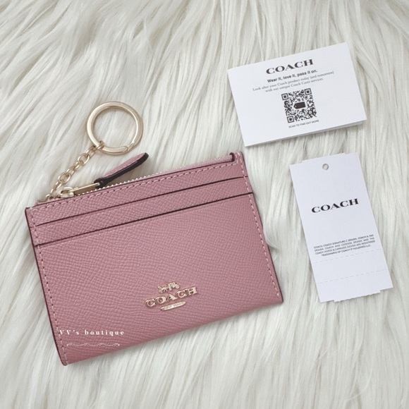 NWT Coach Mini Skinny Id Case Card Holder Wallet Saffiano Leather Pink 88250 - Picture 1 of 4
